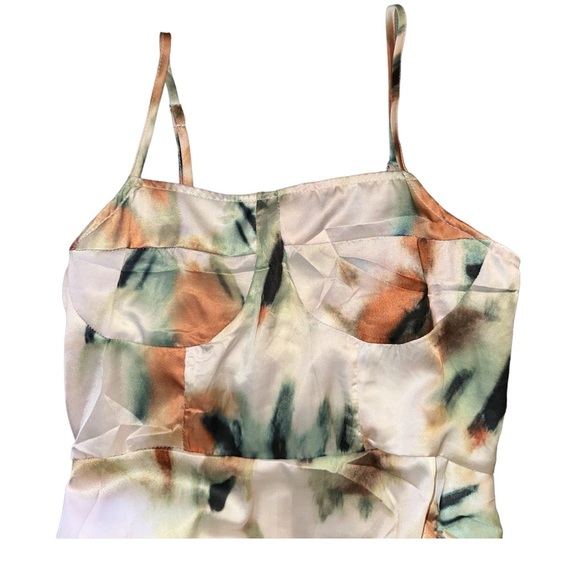 NWOT Tie Dye Split Thigh Satin Cami Dress - Picture 6 of 9